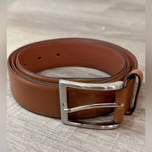 Jos. A. Bank 38 Hand Made in Italy Genuine Brown Leather Belt with Silver Buckle